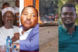 Collage photo of Raila Odinga, Ferdinand Waititu,Saba Saba protests and Albert Ojwang.
